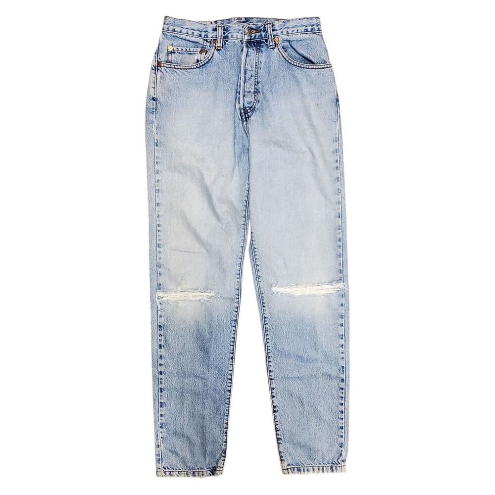 BIG STAR Jeans Womens 31 Light Blue Faded Distressed Button Fly Tapered Denim